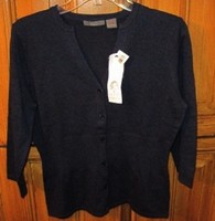 Kersh Sweater Size Xl Button Knit Top 3/4 Sleeve Ladies Dark Blue Free S&h Kersh Sweater Size Xl Button Knit Top 3/4 Sleeve Ladies Dark Blue Free S&h