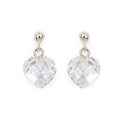 Boucles D'oreilles Pendantes Cœur Rose Diamant Cz - Argent 925, 10mm, 0.6g, Neuf Avec étiquettes