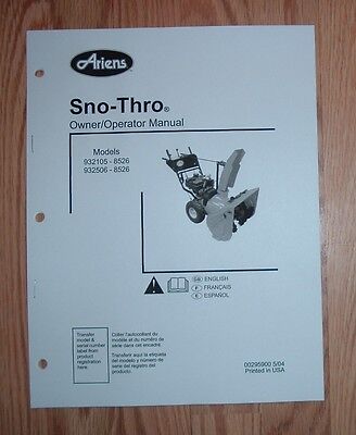 ARIENS 932105 - 8526, 932506 - 8526 SNO- THRO OWNER'S MANUAL | eBay