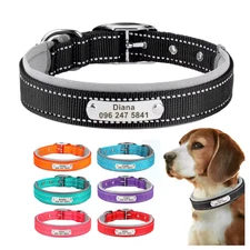 Reflective Nylon Dog Collar Custom Personalized Pet Name ID Tag Adjustable S-XL