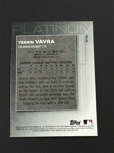 2020 Bowman Platinum Terrin Vavra Top Prospects #TOP-68 Colorado Rockies (Q) - Picture 2 of 2