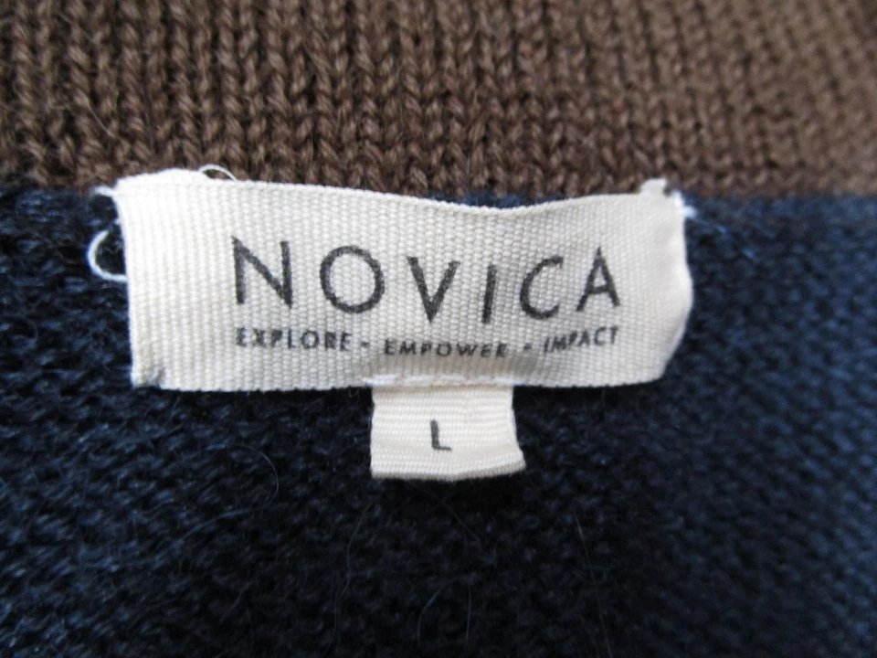 Suéter Novica Para Hombres Grande Azul Marrón Cremallera Completa Cuello Simulado Mezcla de Alpaca Tejido con Cable Foto 3 de 4