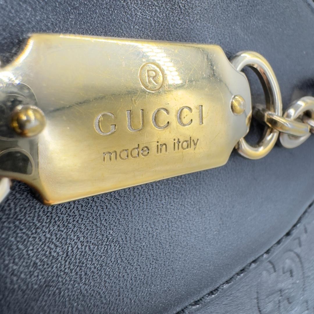 Gucci GG Leather Tote Bag Black Gold Embossed Logo Authentic Used thumbnail 7