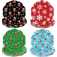 60 Pcs Christmas Paper Plates 7 Inches Santa Snowflake Disposable Xmas Snowma...