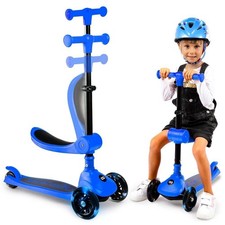 SereneLife 3-Wheel Foldable Kids Scooter-Built-in LED Wheel Lights Blue