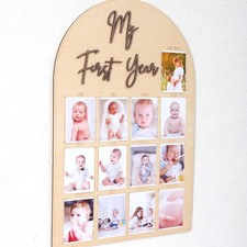 One Year Wood Photo Board - My First Year Month Milestone Board, Girl/Boy 1st...