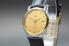 Vintage anni 80 OMEGA De Ville Quarzo Quadrante Oro Data Uomo Cal.1432...