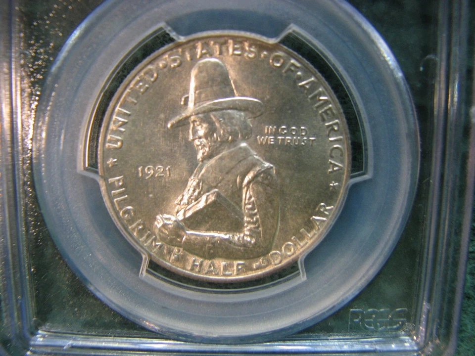1921  U.S. Commemorative Half Dollar SILVER Coin  PILGRIM  Graded By PCGS MS 64 - Image 3 of 4