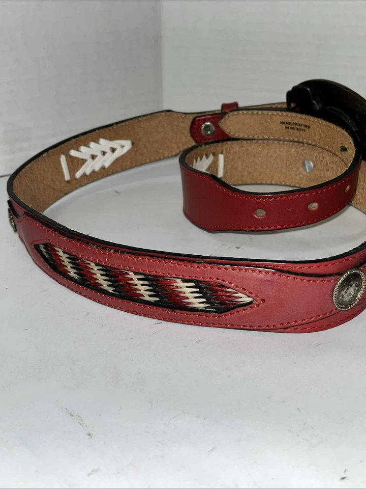 Cinturón Justin Trenzado Cabello de Caballo Rojo Caracola Mujer’s 34 Top Grano Cuero Hebilla Foto 2 de 4