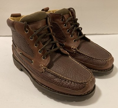 LL Bean Mens Brown Leather Chukka Boat Boots Moc Toe Lug Sole Size 11 D 214479 LL BEAN RANGER MOC TOE CHUKKA BOOTS BROWN LEATHER FLANNEL  main image 2
