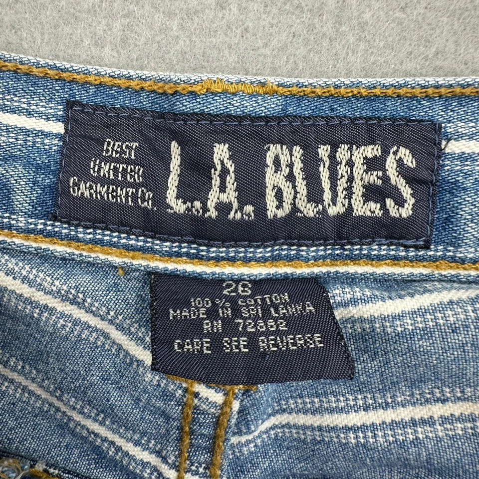 Pantalones Cortos Años 90 L.A. Azul Denim Rayas Cintura Alta Puños Mamá Talla 26 De Colección Grunge Foto 3 de 4