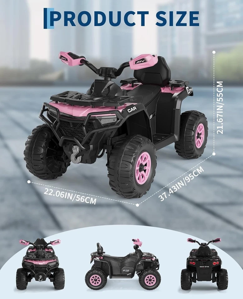 Coche cuádruple de juguete 24V para niños de 4 ruedas Bluetooth 4-6 mph con baja y alta velocidad 2x35 W Foto 3 de 4