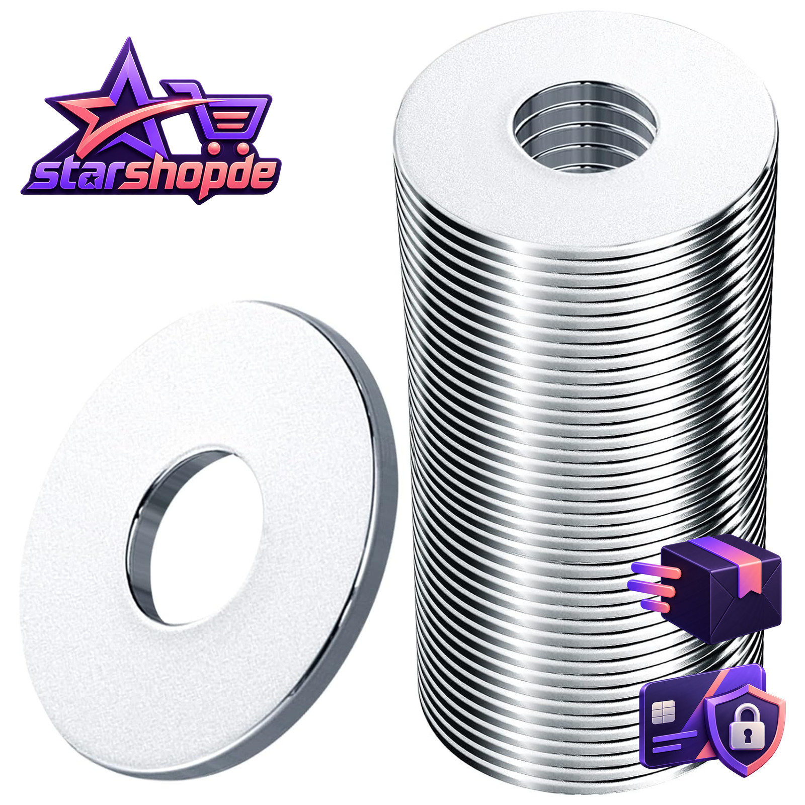 Unterlegscheiben M8 x 24mm 30 Stück Edelstahl 304 A2 Rostfrei für Schrauben