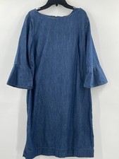 Talbots Women's Shift Dress Size 10 Blue Chambray Flounce Bell Sleeve Minimalist