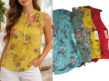 Italy Tunika Bluse Ärmellos Leinen Optik 40 42 Sommer Top Shirt Hängerchen  #55