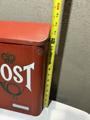 Vintage Red Metal Post Wall Letter Mailbox Lockable Crown, Horn. Made In Sweden - Picture 2 of 19
