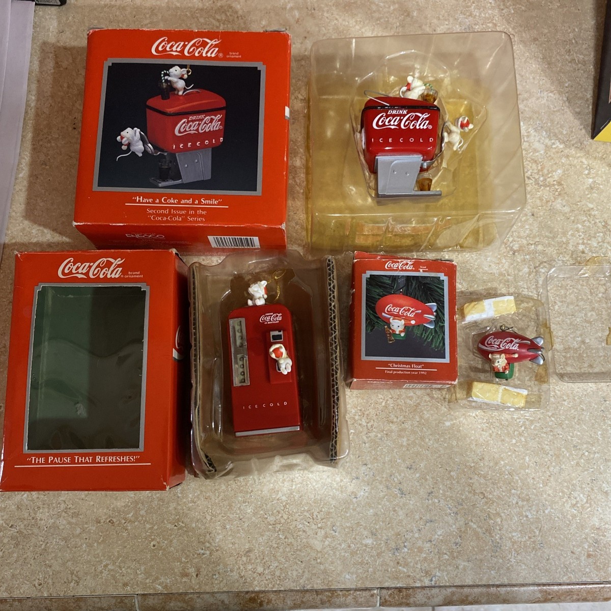 Coca Cola Enesco Christmas Ornaments Mice Coke Machine -Lot of 3