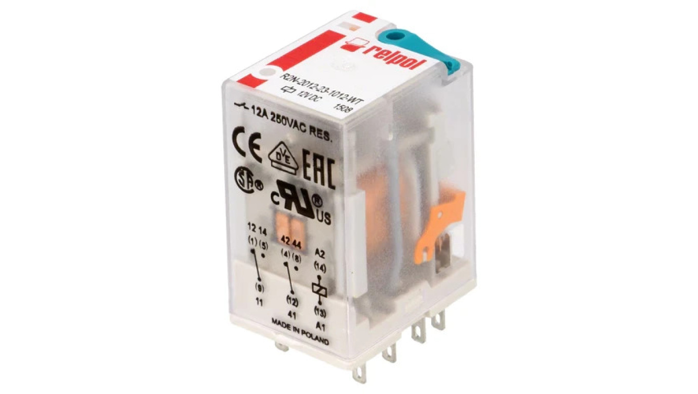 R2N2012231012WT Relay: Electromagnetic DPDT Coils: 12VDC 12A/250VAC /T2UK
