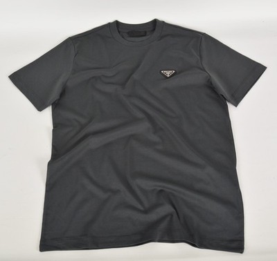 Prada Triangle Logo Terry T-Shirt Anthracite Gray Size Small