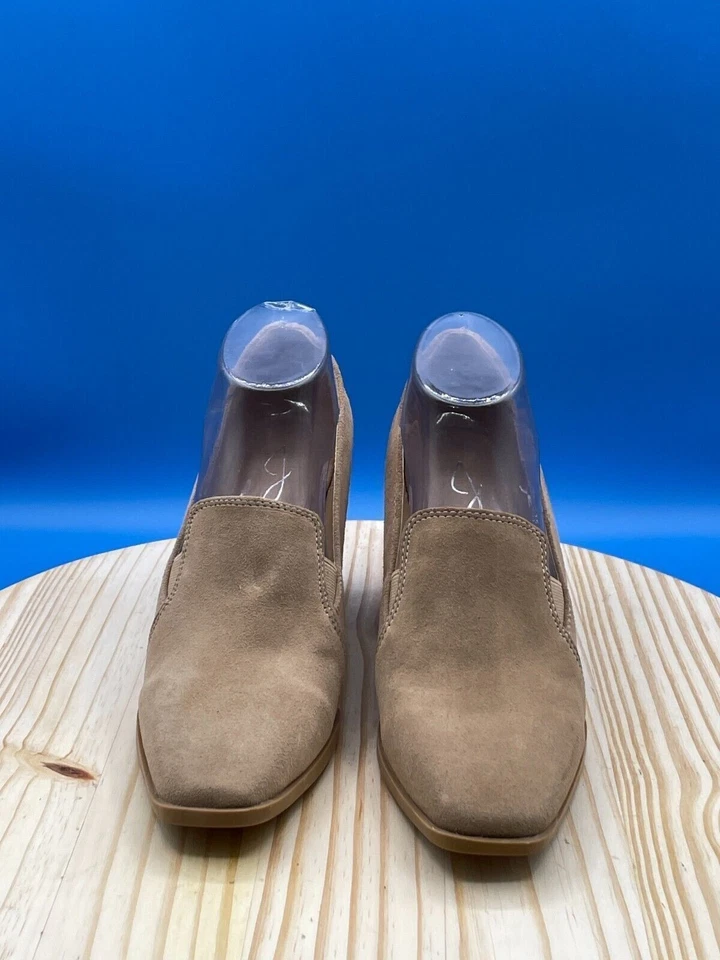 Mocassim Joie Wevenly Pump feminino tamanho 7.5 couro camurça marrom salto bloco quadrado - Imagem 2 de 4