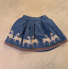 Mini Boden Blue Cotton Twirly Skirt Unicorns Sz 7-8Y 128cm Embroidered Applique