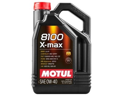 Engine Oil, Motul 8100 X-Max, 0W-40 Synthetic, 5 Liter - Motul - Pack of 2