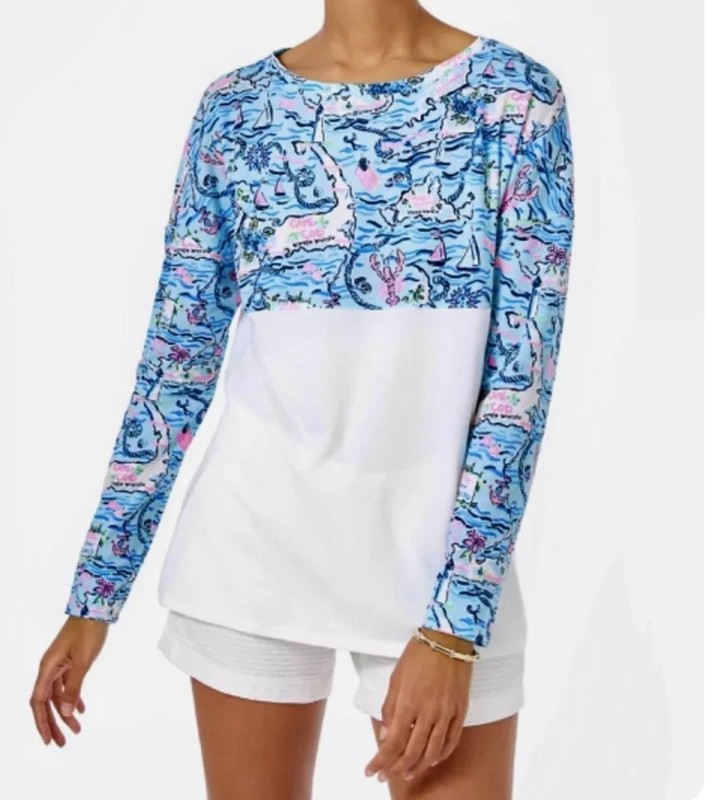 NEW Lilly Pulitzer Finn Top Long Sleeve Bali Blue Lilly Loves Cape Cod XXL