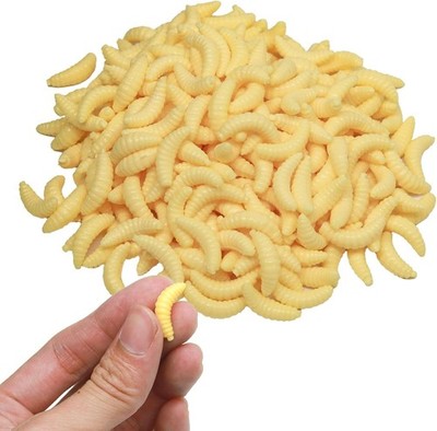 100PCS Realistic Lures - Soft Worm & Maggot Baits for Bass & Ice Fishing