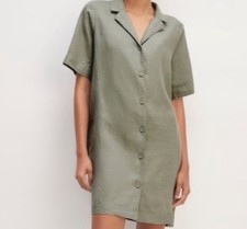 Everlane 100% European Flax Linen Green Button Pocket Women Shirt Dress Size XL