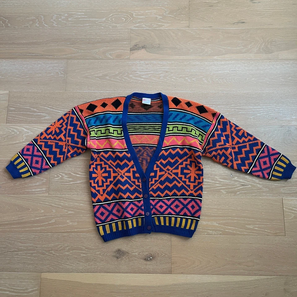 Vintage 80's One Step Up Colorblock Oversized Cardigan Sweater Medium - Image 2 of 4