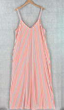 Womens Boho Sundress XL Pink Striped Breezy Swing Maxi Pockets Coastal Resort