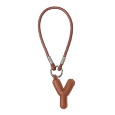 Initial Letter Keychain Cute Leather Keychains with Letter Y for Bag Brown