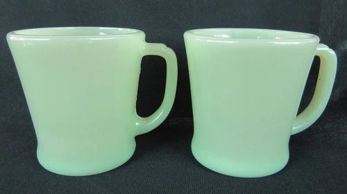 Fire King Jadeite green glass D handle 2 mug cups USA great shape jadite