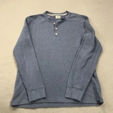 Faherty Shirt Mens Large Blue Surf Waffle Henley Long Sleeve Cotton Blend Casual