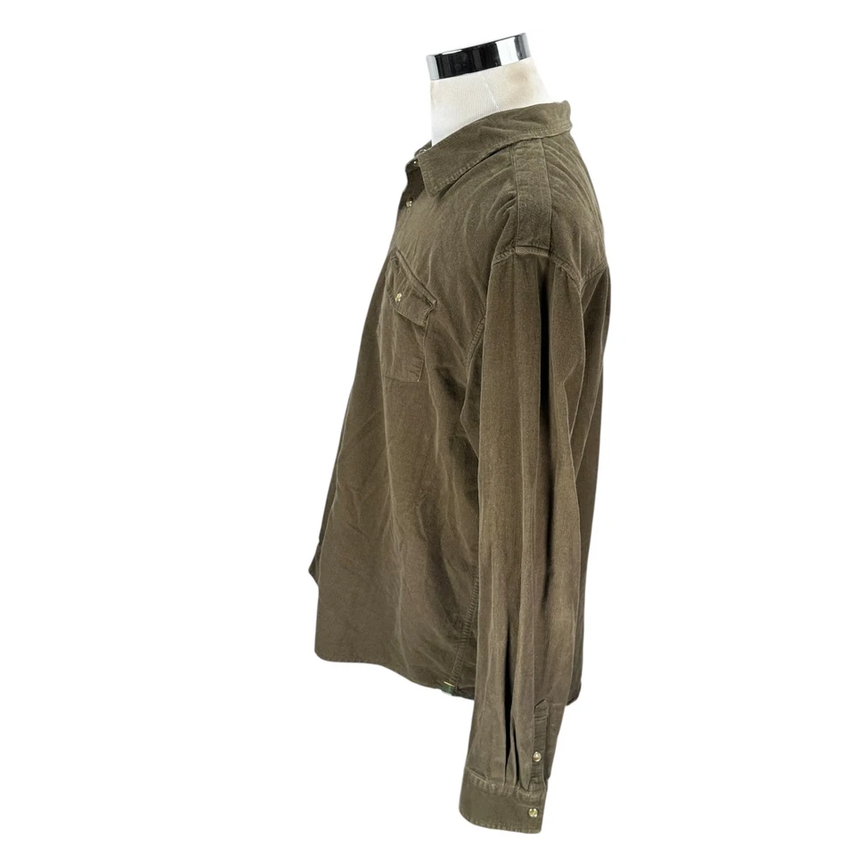 Prana Corduroy Shirt Mens XL Olive Green Cotton Long Sleeve Pearl Snap Button-Up - Image 4 of 4