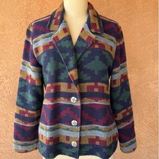 Vintage Southwestern Tapestry Blazer Jacket Women  s Size 10 Geometric Wool