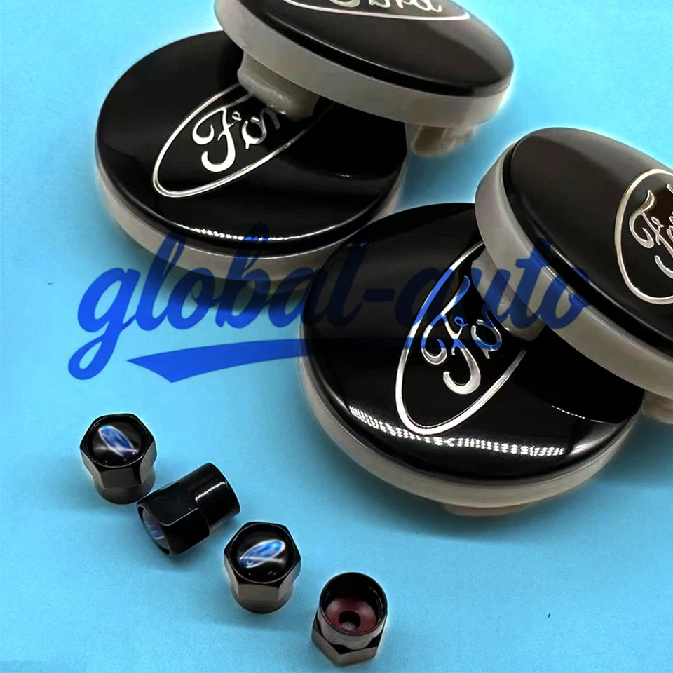 Set of 8 Black Wheel Center Caps 54mm Rim Emblem Hubcap Cover 2 ⅛" & Valve Caps Foto 2 de 4