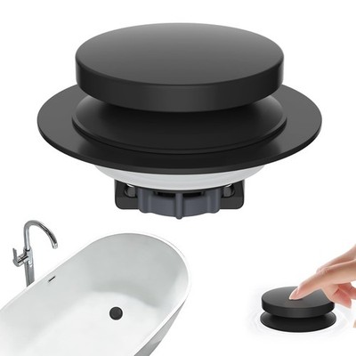 Hibbent 3 in 1 Metal Bathtub Drain Stopper, Universal Pop Up Tub Matte Black