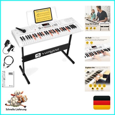 Vangoa Elektronische Keyboard 61 Tasten mit Leuchttasten Anfänger Set Weiß mi...