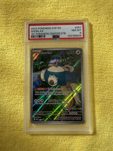 2023 POKEMON 151 POKEMON CENTER ELITE TRAINER BOX PROMO SVP #051 SNORLAX PSA 8