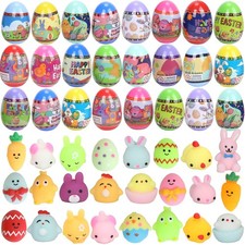 24 Pack Prefilled Easter Eggs with Squishy Toys,Bright Color Plastic Eggs for...
