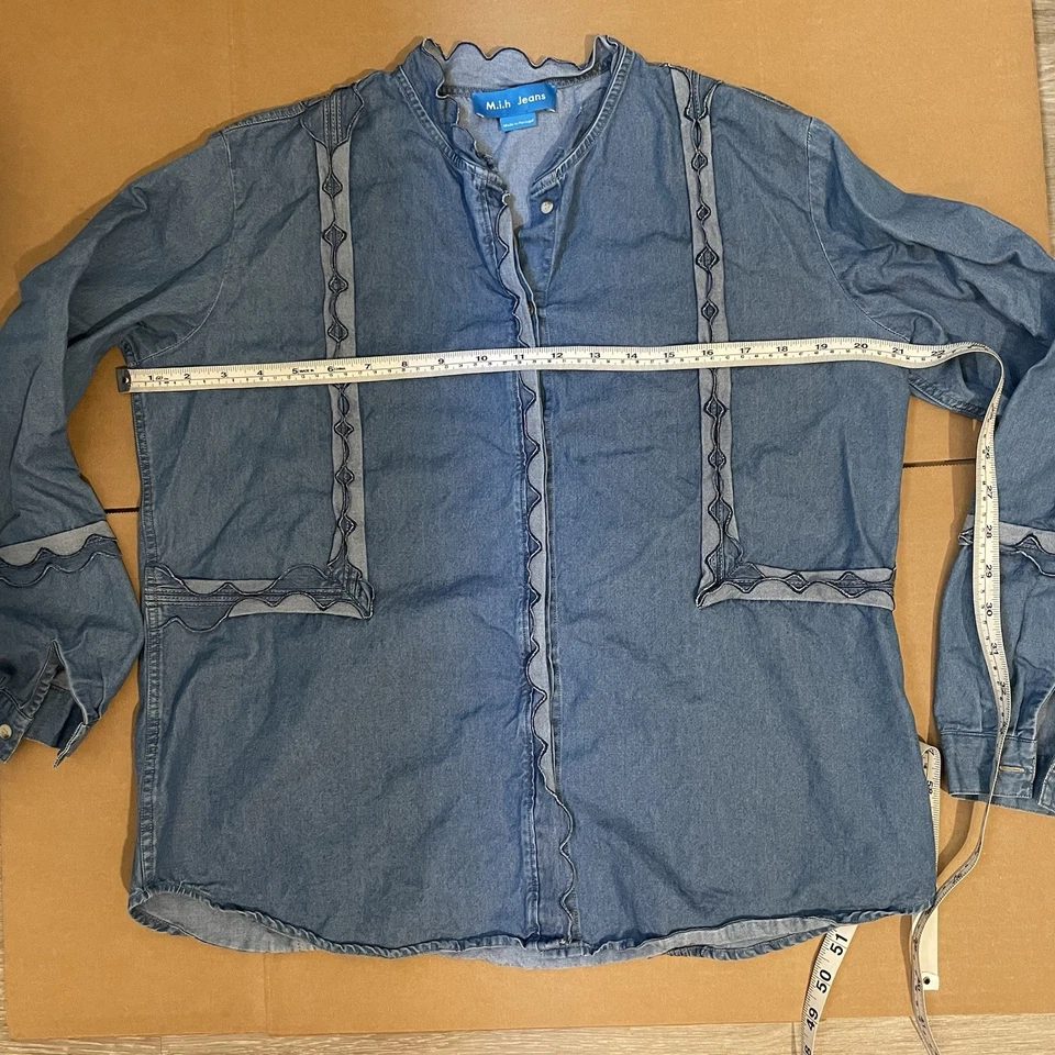 Camisa M.i.h Jeans Azul Denim Vieira Borde Botón en Excelente Estado Talla S Foto 4 de 4