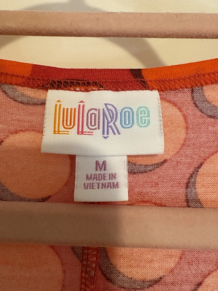 женское платье Lularoe без рукавов, оранжевое и фиолетовое длина до колена полкадот размер M - Изображение 3 из 4
