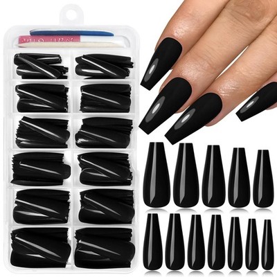 Lifextol 120PC Black Coffin Press on Nails Long Fake 12 sizes,
