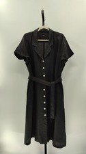 Quince Women 100% European Linen Button Front Dress Black Basic Sleeved XL