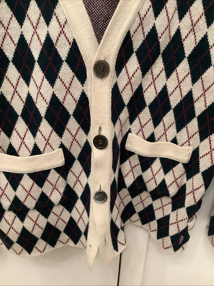 Cardigã masculino Thom Browne bege/marinho argila 100% cashmere ponta gola V tamanho 2 - Imagem 4 de 4