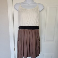 Forever 21 Twenty One Color Block Brown Cream Black Bubble Hem Mini Dress L