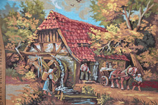 Vtg 18.5"X14.5" ROYAL PARIS PAETZ- KALICH Needlepoint Tapestry Canvas Le moulin