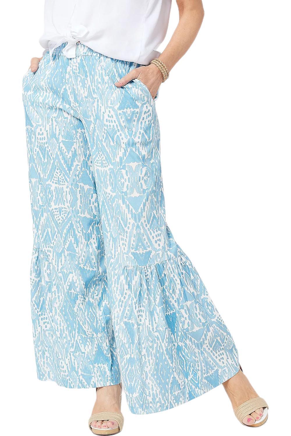 Tolani Collection Printed Palazzo Pants with Half Tier Blue Aztec