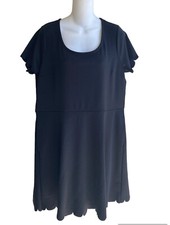 Gap Black A-Line Dress Short Sleeve Scalloped Edge Stretch New Women's 18 Plus.